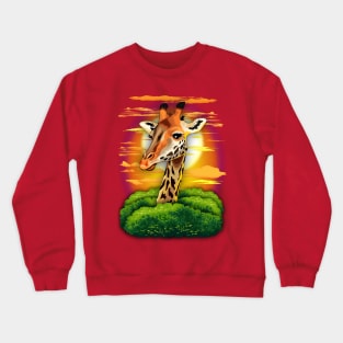 Giraffe on Wild African Savanna Sunset Crewneck Sweatshirt